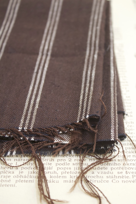 リネンウールストライプ 3ライン ブラウン×白ライン